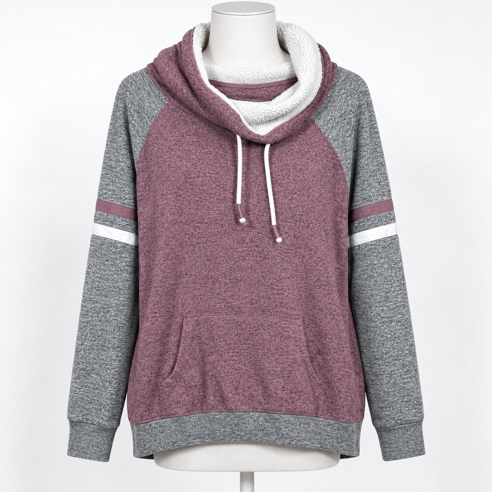 Inspired Hearts XXL Hoodie Mauve Gray Sherpa Lined Cowl Neck Pullover